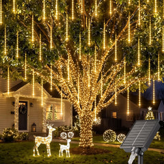 16 Tubes 384 LED Solar Cascading Raindrop Lights Outdoor, Warm White, IP65 Waterproof