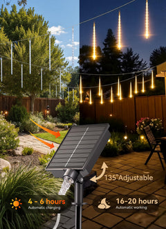 16 Tubes 384 LED Solar Cascading Raindrop Lights Outdoor, Warm White, IP65 Waterproof