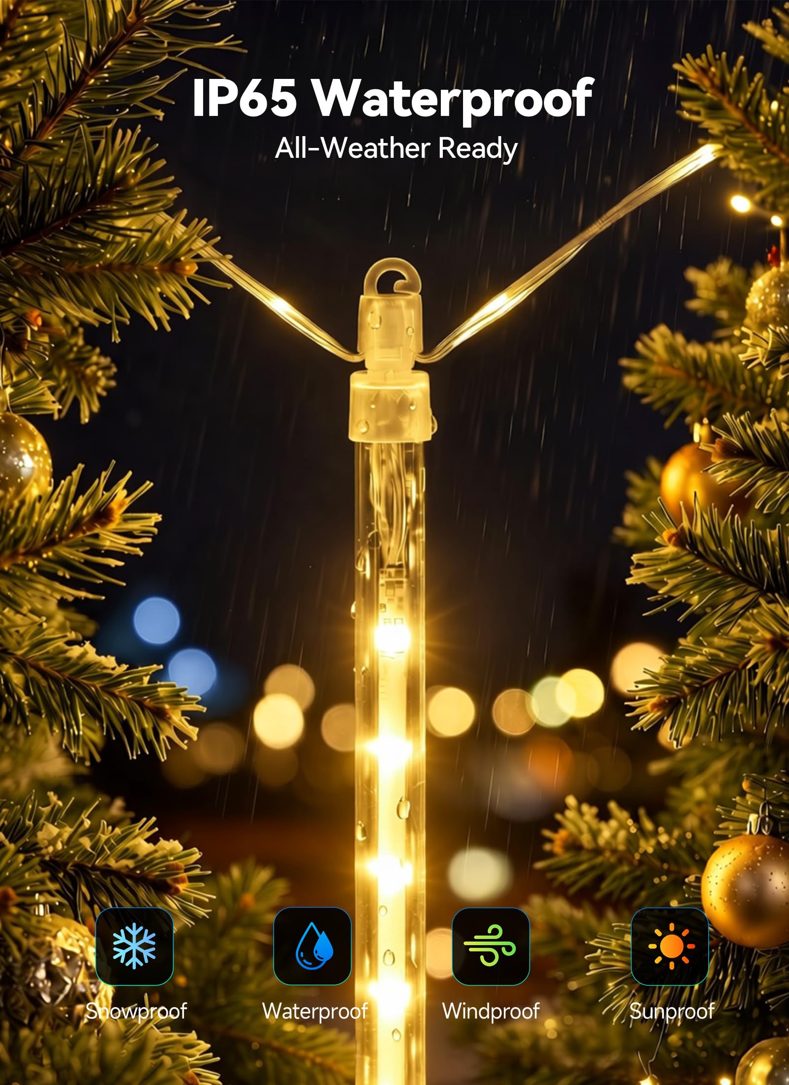 16 Tubes 384 LED Solar Cascading Raindrop Lights Outdoor, Warm White, IP65 Waterproof