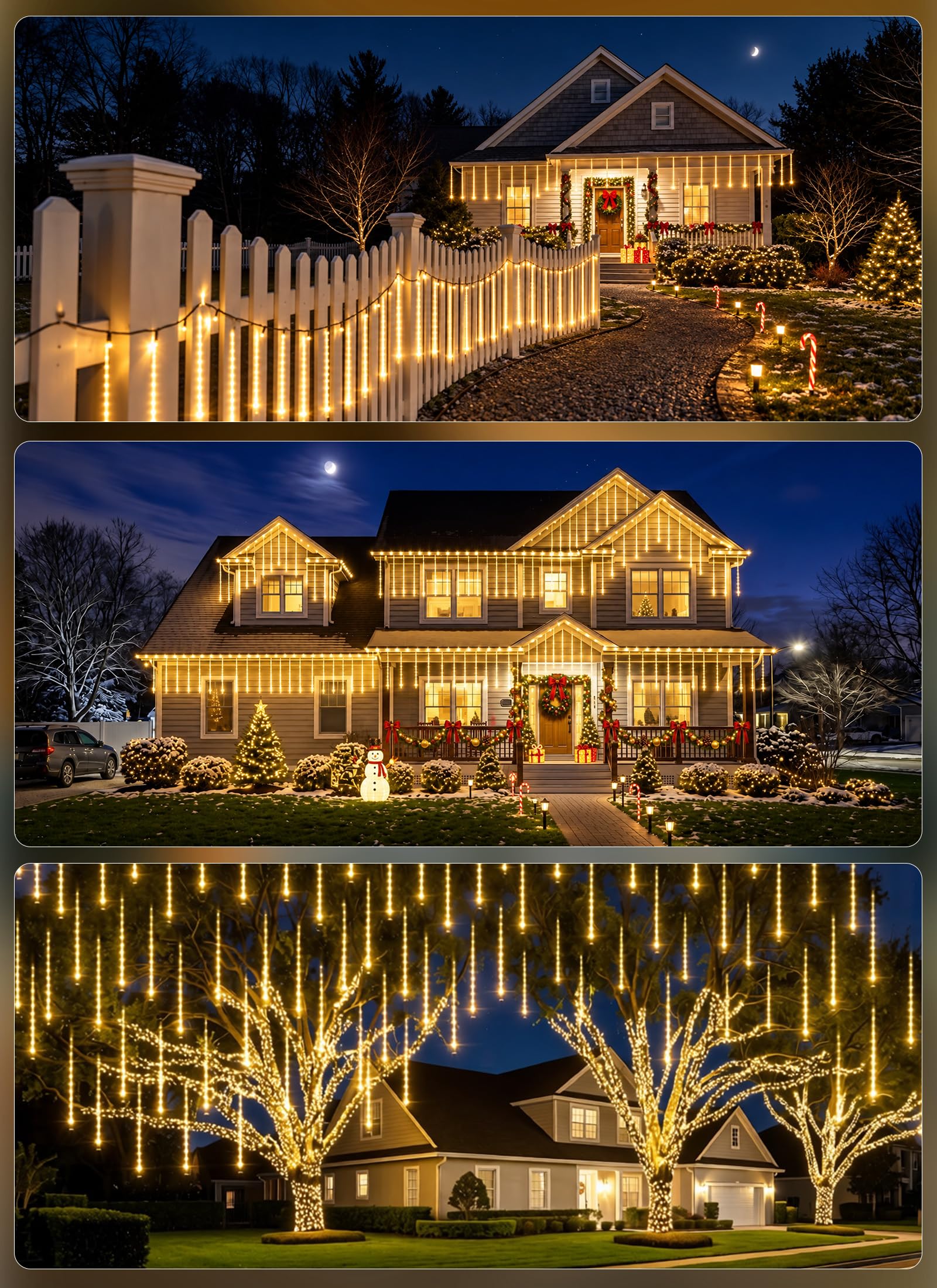 16 Tubes 384 LED Solar Cascading Raindrop Lights Outdoor, Warm White, IP65 Waterproof