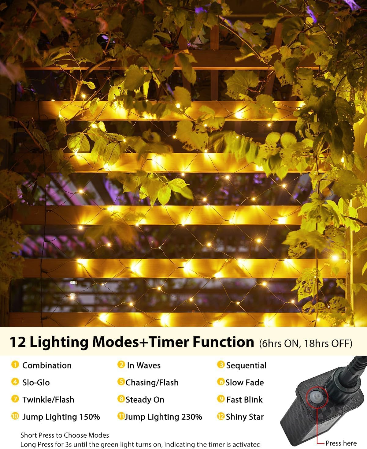 2 Pack 12×5FT 360 LED Christmas Net Lights, Waterproof IP65, 12 Modes, Outdoor, Warm White