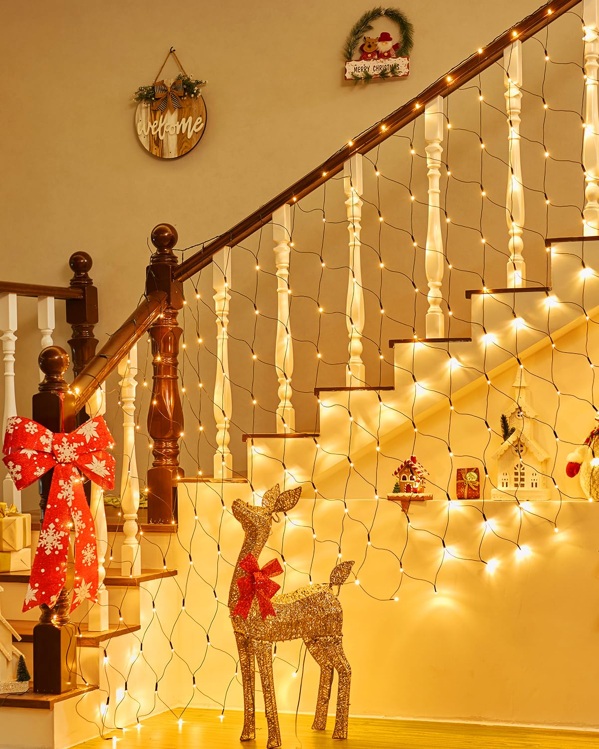 2 Pack 12×5FT 360 LED Christmas Net Lights, Waterproof IP65, 12 Modes, Outdoor, Warm White