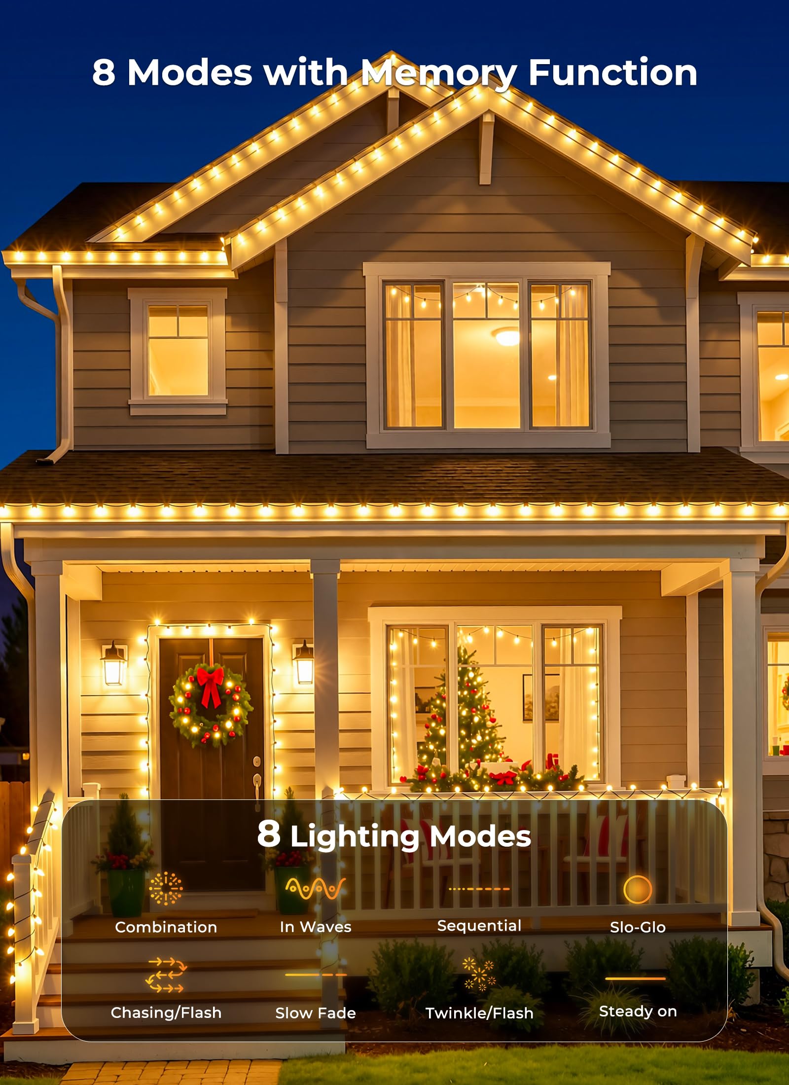 138ft 200 LED C9 Strawberry Solar Christmas String Lights Outdoor, Warm White, Timer & 8 Modes