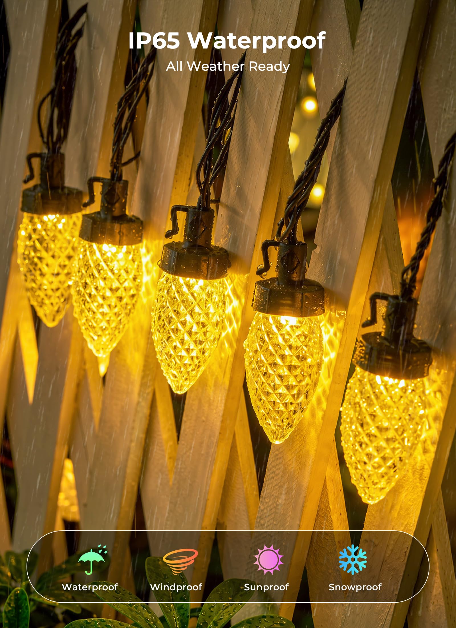 138ft 200 LED C9 Strawberry Solar Christmas String Lights Outdoor, Warm White, Timer & 8 Modes