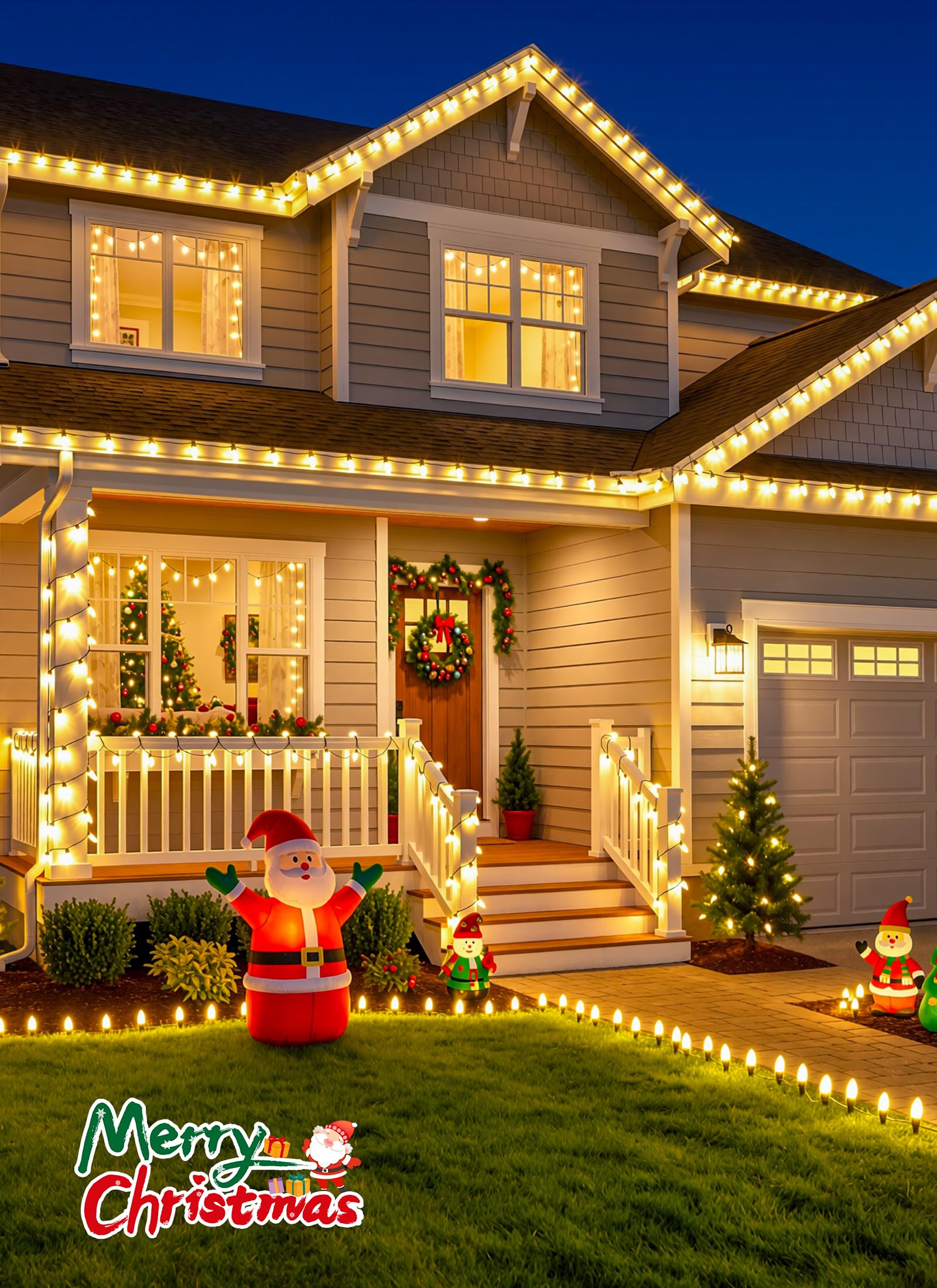 138ft 200 LED C9 Strawberry Solar Christmas String Lights Outdoor, Warm White, Timer & 8 Modes