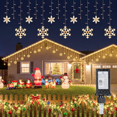 20Ft 228 LED Icicle Snowflake String Lights Outdoor, Warm White, 24 Drops, 8 Modes with Timer
