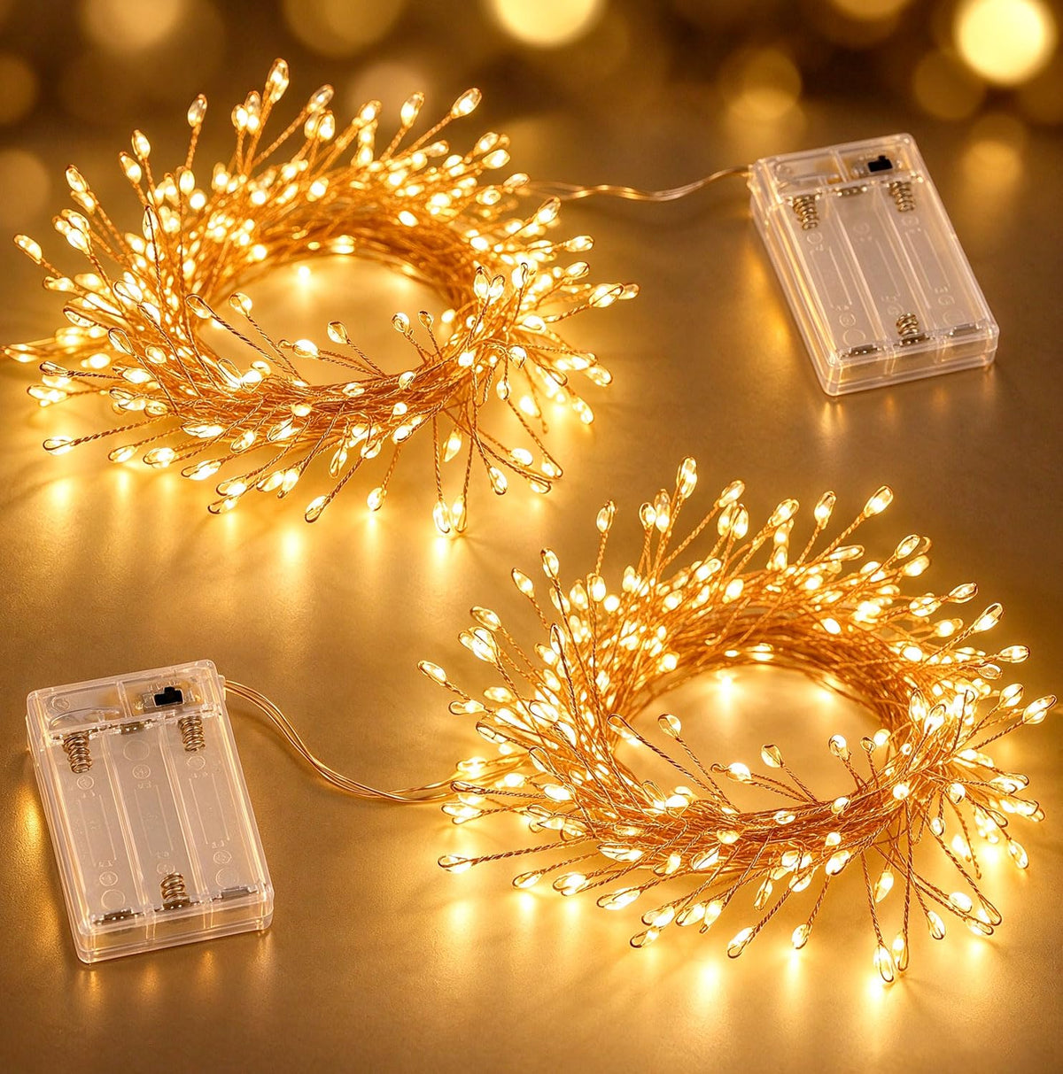Brightown 2 Pack Battery Christmas Lights, Total 20FT 240 LEDs, 10FT/120LED Each, Warm White