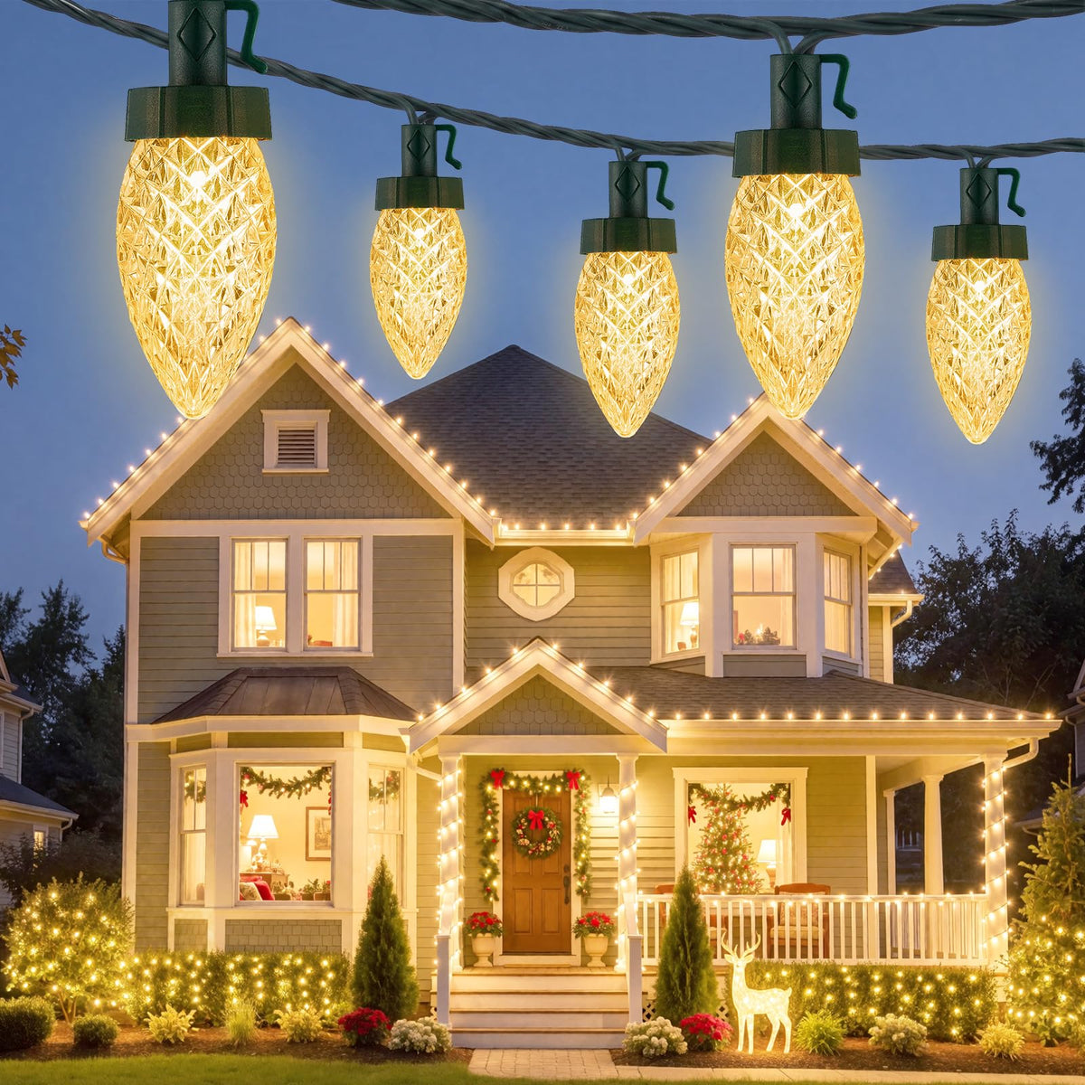 Brightown 300 LED C9 Xmas String Lights,195FT Warm White,8 Modes Timer
