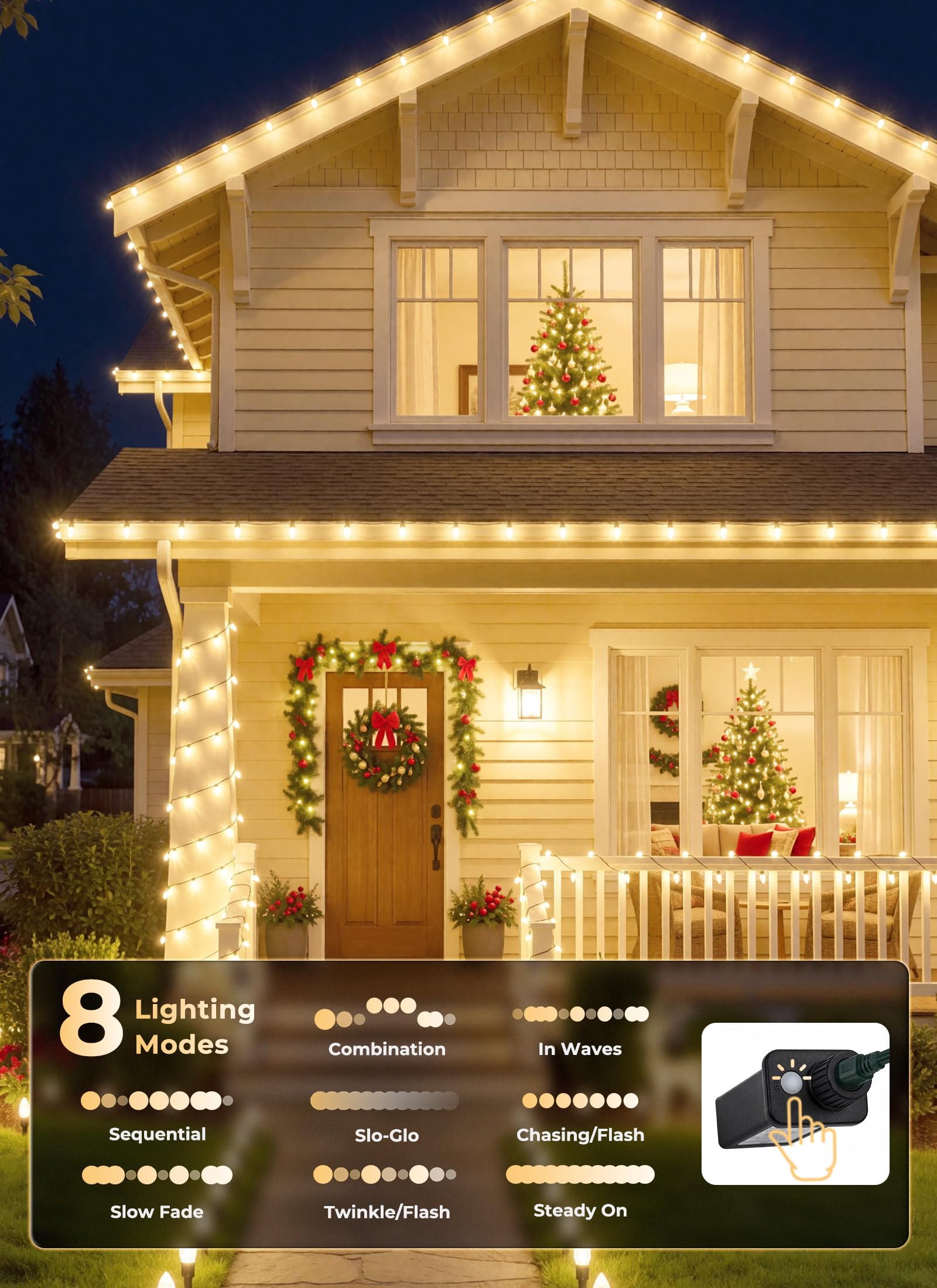 Brightown 300 LED C9 Xmas String Lights,195FT Warm White,8 Modes Timer