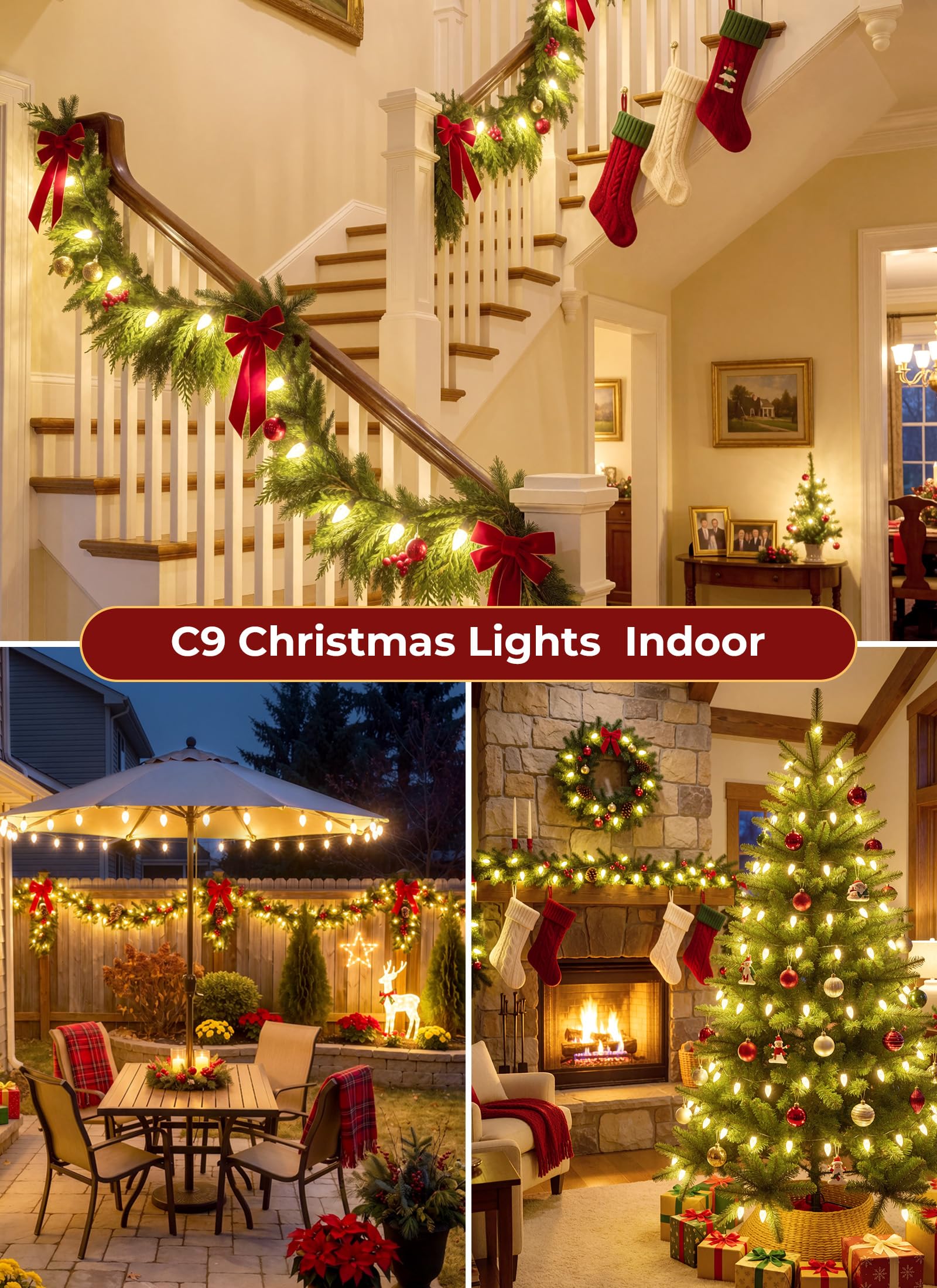 Brightown 300 LED C9 Xmas String Lights,195FT Warm White,8 Modes Timer