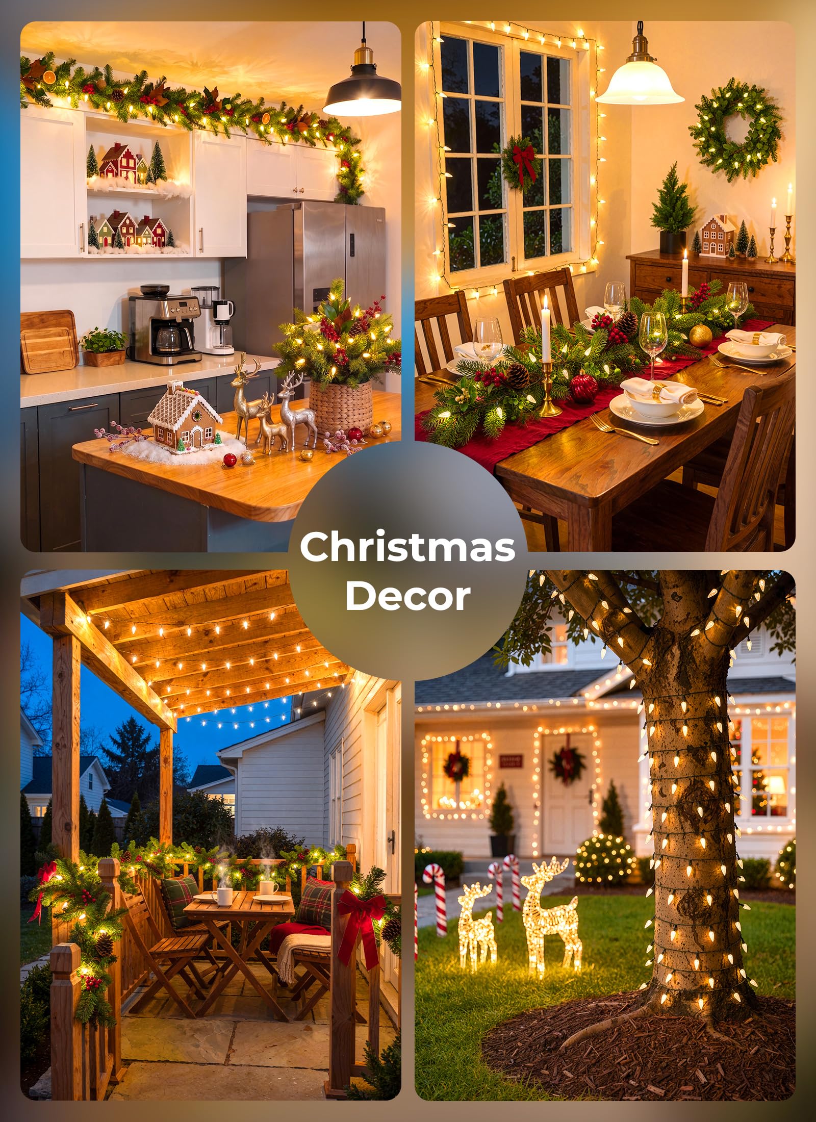 Brightown 4 Pack Battery Xmas String Lights,16.5FT Warm White,8 Modes Timer