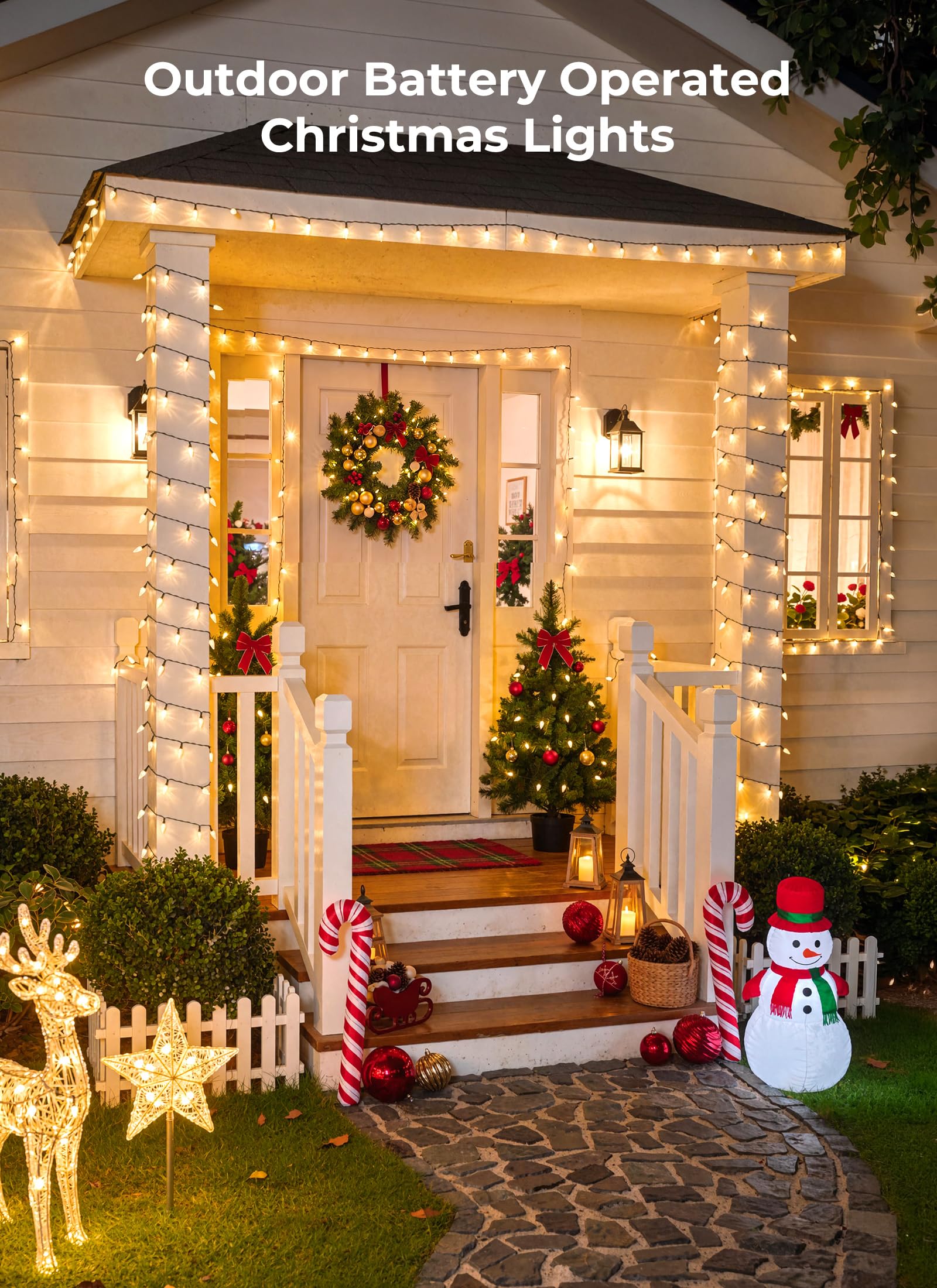 Brightown 4 Pack Battery Xmas String Lights,16.5FT Warm White,8 Modes Timer
