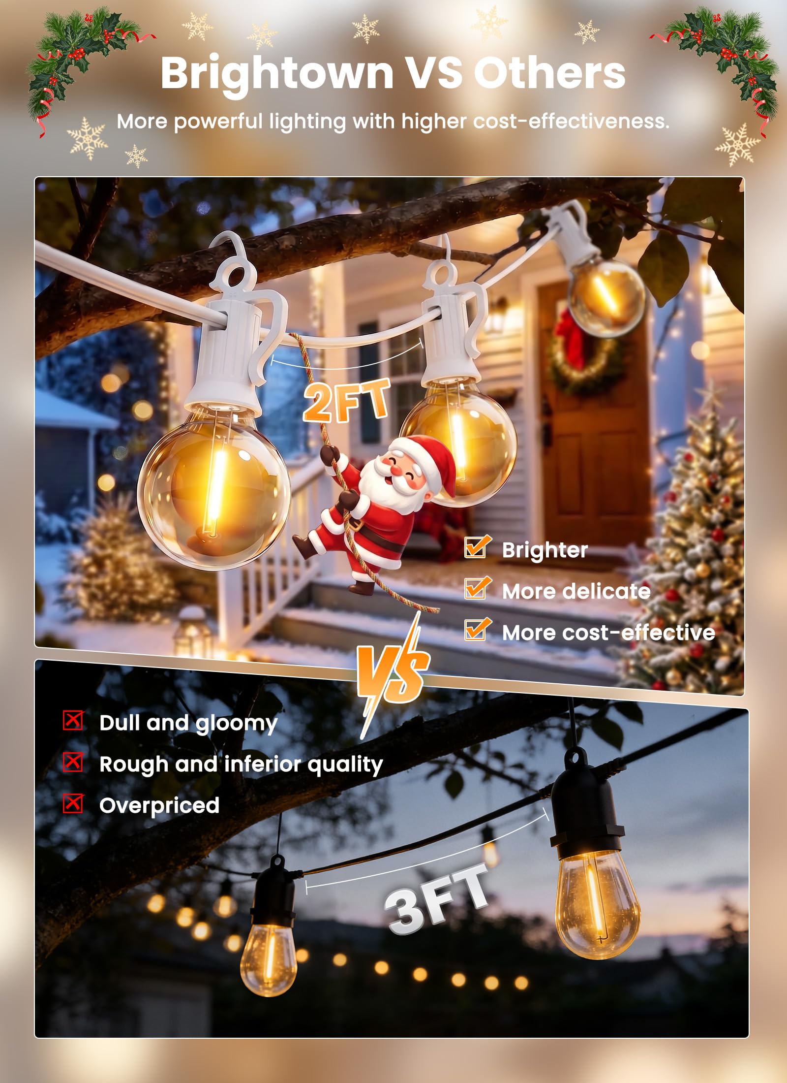 Brightown 108FT 52LED Solar String Lights Outdoor, Remote & USB Port, Shatterproof Bulb