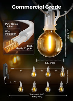 Brightown 108FT 52LED Solar String Lights Outdoor, Remote & USB Port, Shatterproof Bulb