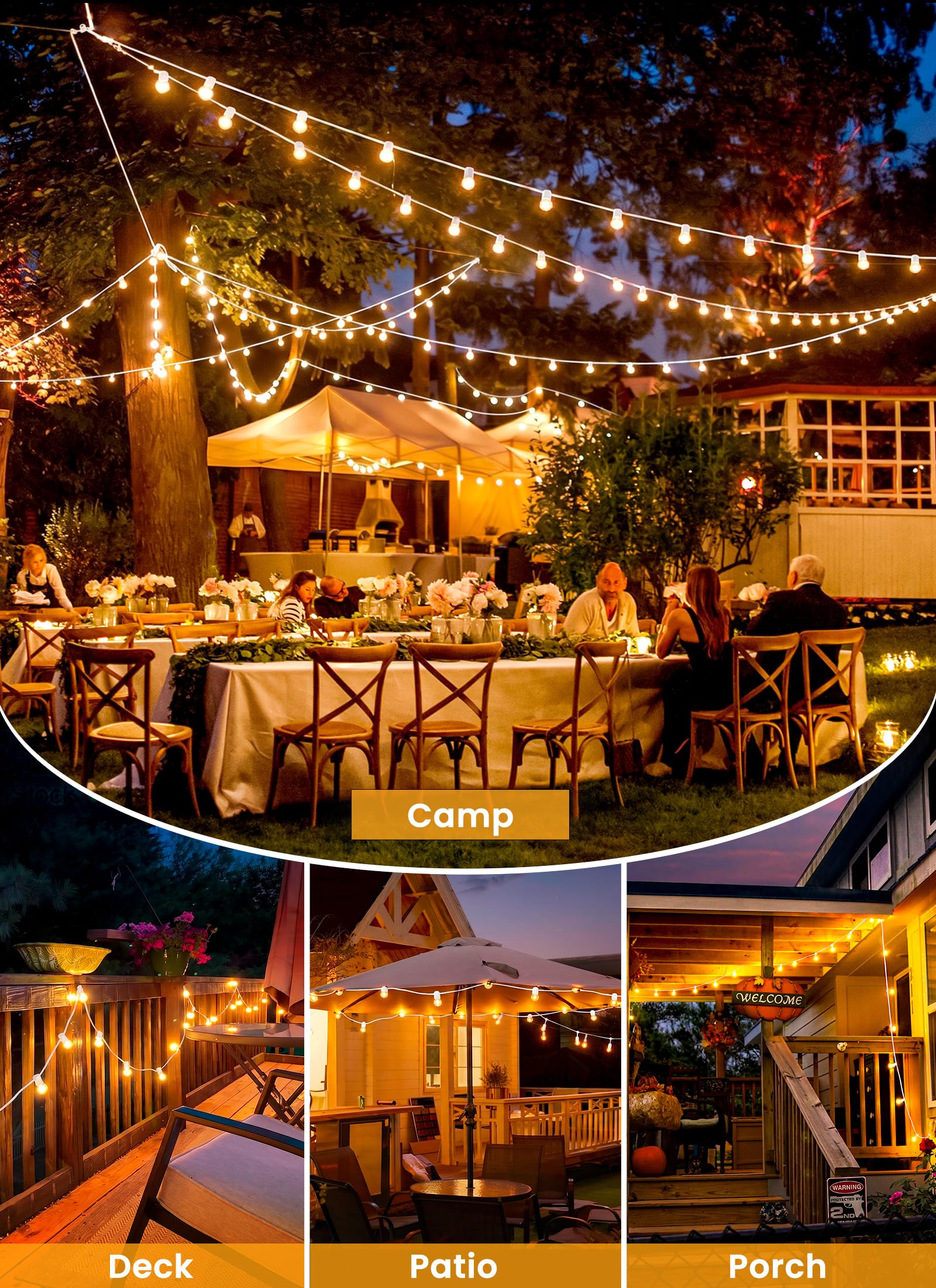 Brightown 108FT 52LED Solar String Lights Outdoor, Remote & USB Port, Shatterproof Bulb