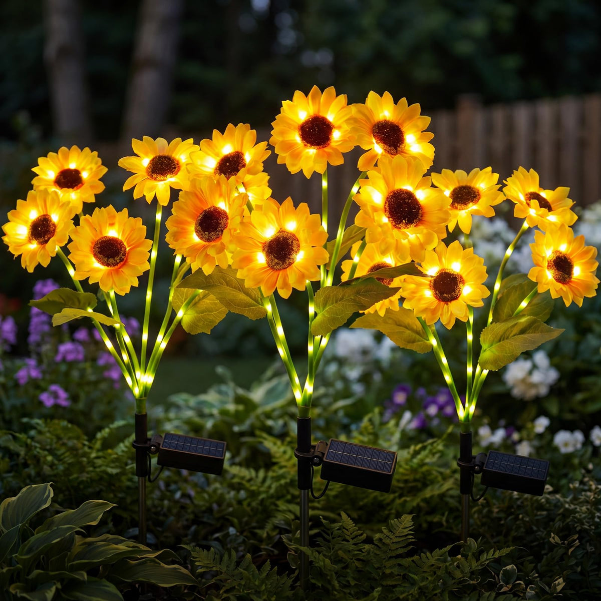 3 Pack 6 Head Solar Sunflower Stake Lights,18 Glowing Stems,Auto On/Off Waterproof Yard Patio