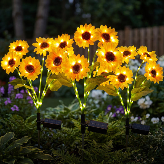 3 Pack 6 Head Solar Sunflower Stake Lights,18 Glowing Stems,Auto On/Off Waterproof Yard Patio