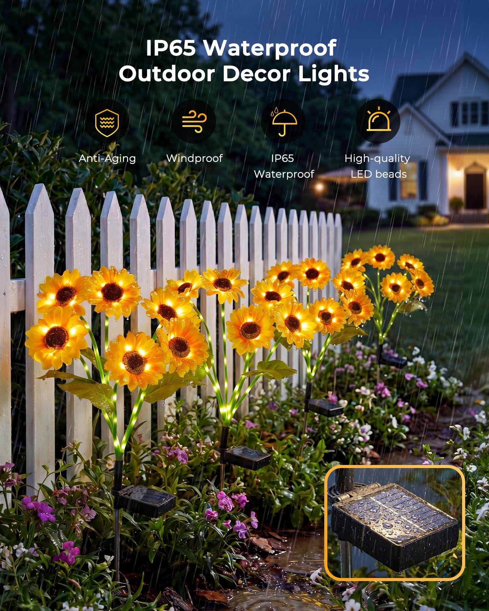 3 Pack 6 Head Solar Sunflower Stake Lights,18 Glowing Stems,Auto On/Off Waterproof Yard Patio