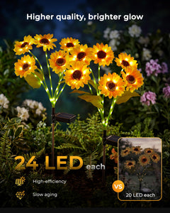 3 Pack 6 Head Solar Sunflower Stake Lights,18 Glowing Stems,Auto On/Off Waterproof Yard Patio