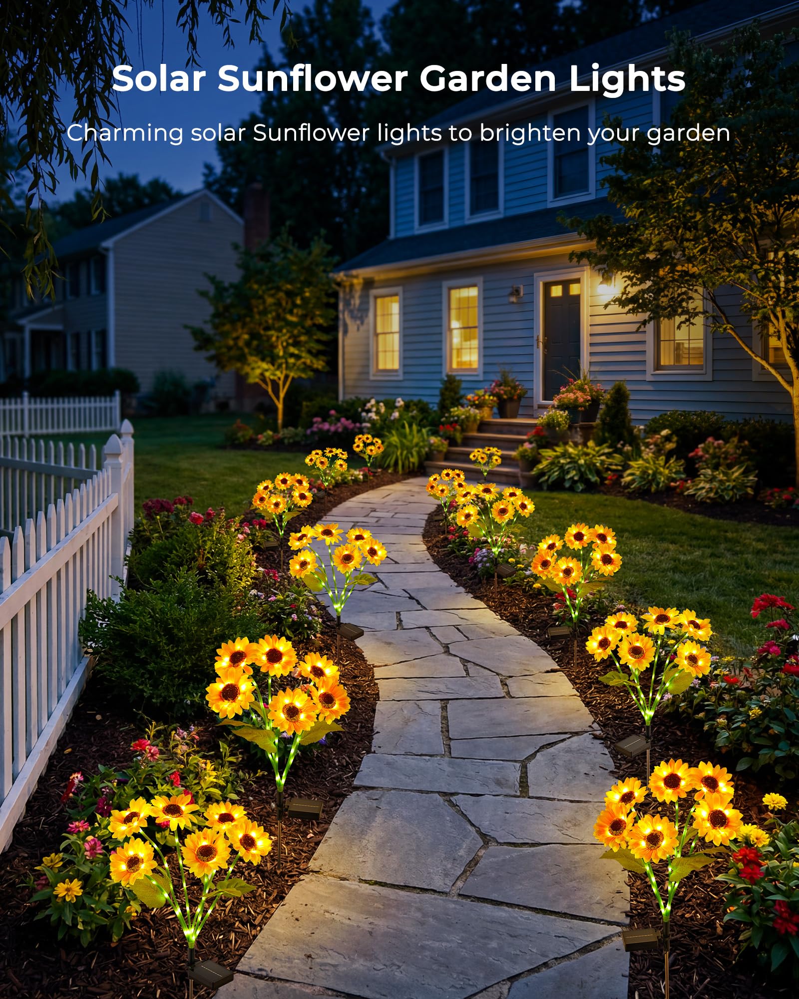3 Pack 6 Head Solar Sunflower Stake Lights,18 Glowing Stems,Auto On/Off Waterproof Yard Patio