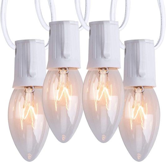 50Ft Plug in 50 Warm White C9 LED Bulbs String Lights for Christmas Pathway, White Wire