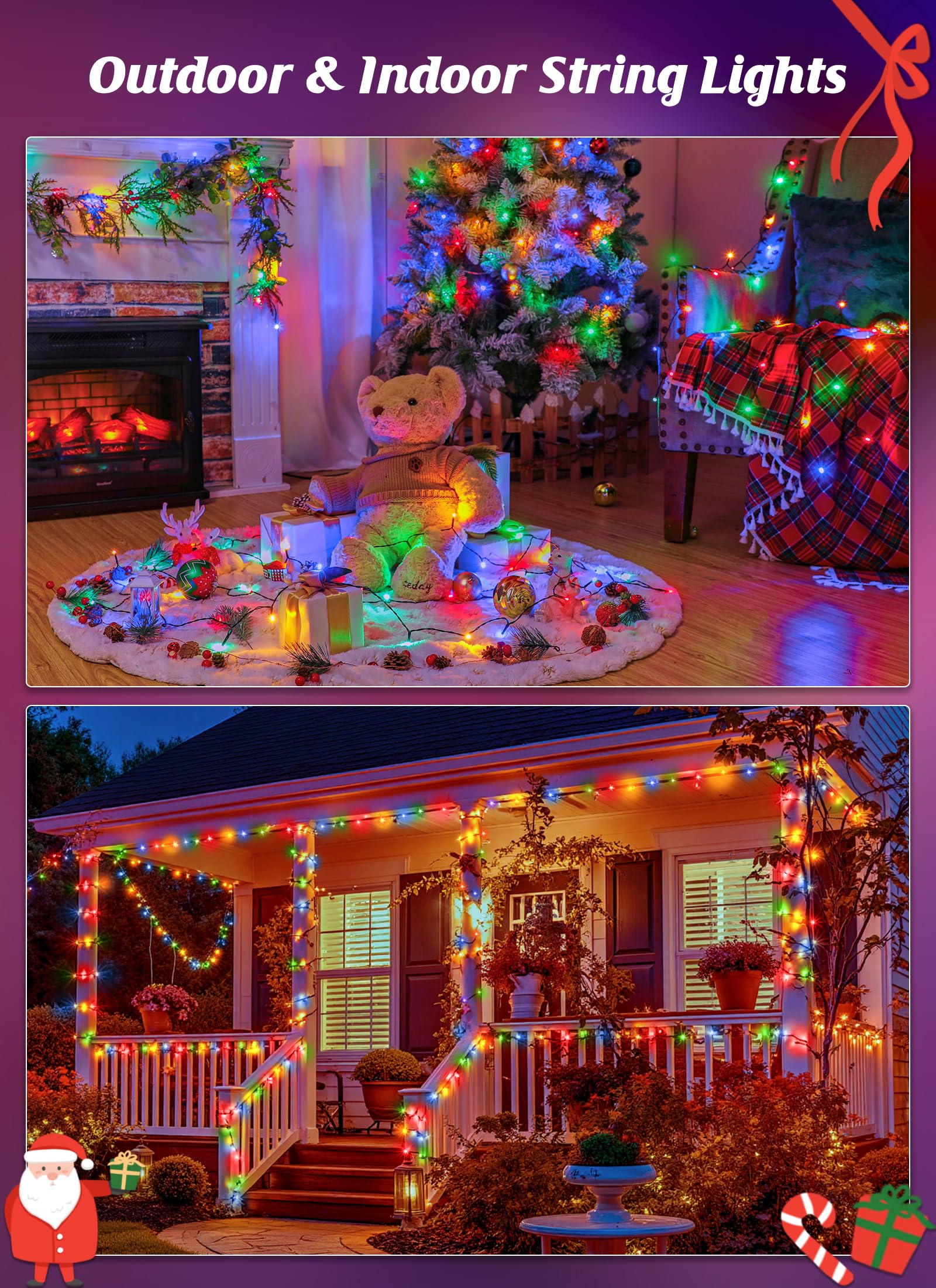 2 Pack Total 144ft 400 LED Solar Powered String Lights Outdoor for Christmas, Multicolor, 8 Modes