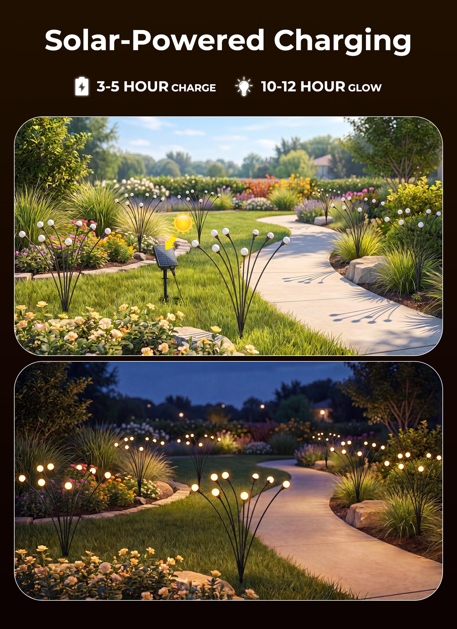 4 Pack 32 LED Firefly Solar Powered Stake Lights for Garden Yard Pathway,Warm White