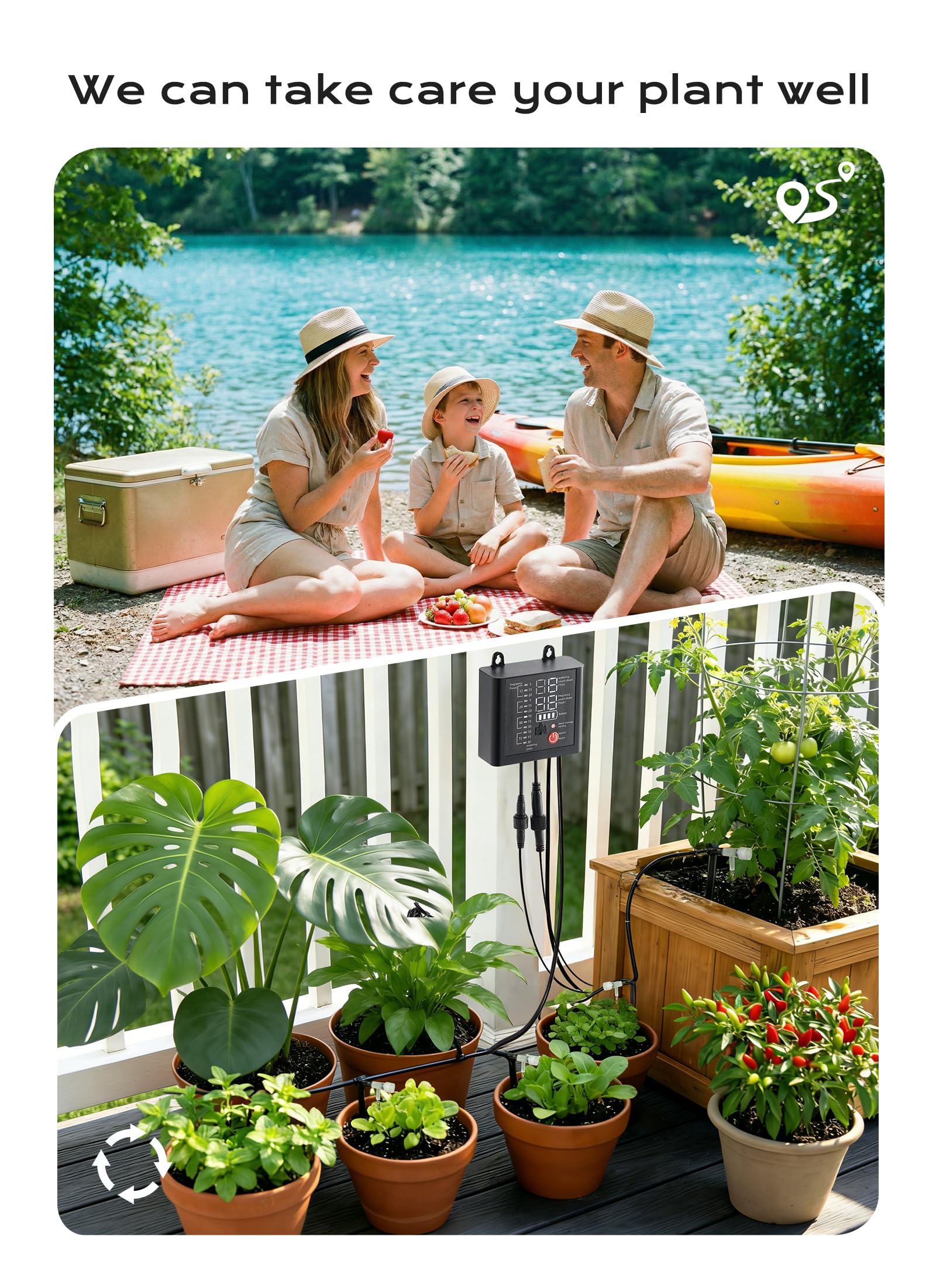49ft Solar Powered Automatic Watering Drip Irrigation System with USB Charging for 15 Potted Plants, Black