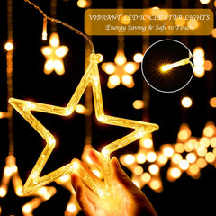 Plug In 9ft 138 LED 12 Star Drops Christmas Window Lights with Remote, 8 Modes, Warm White