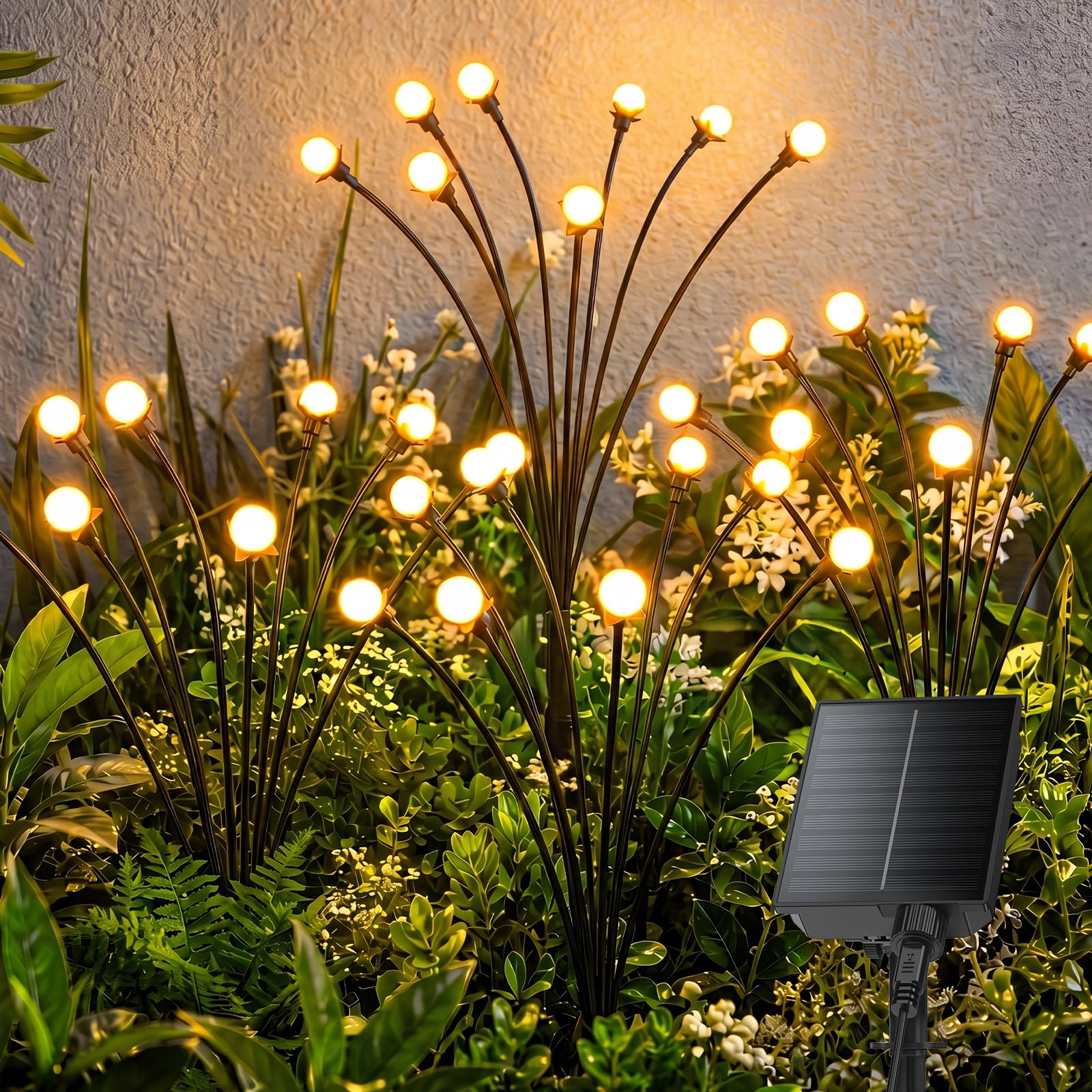 4 Pack 32 LED Firefly Solar Powered Stake Lights for Garden Yard Pathway,Warm White
