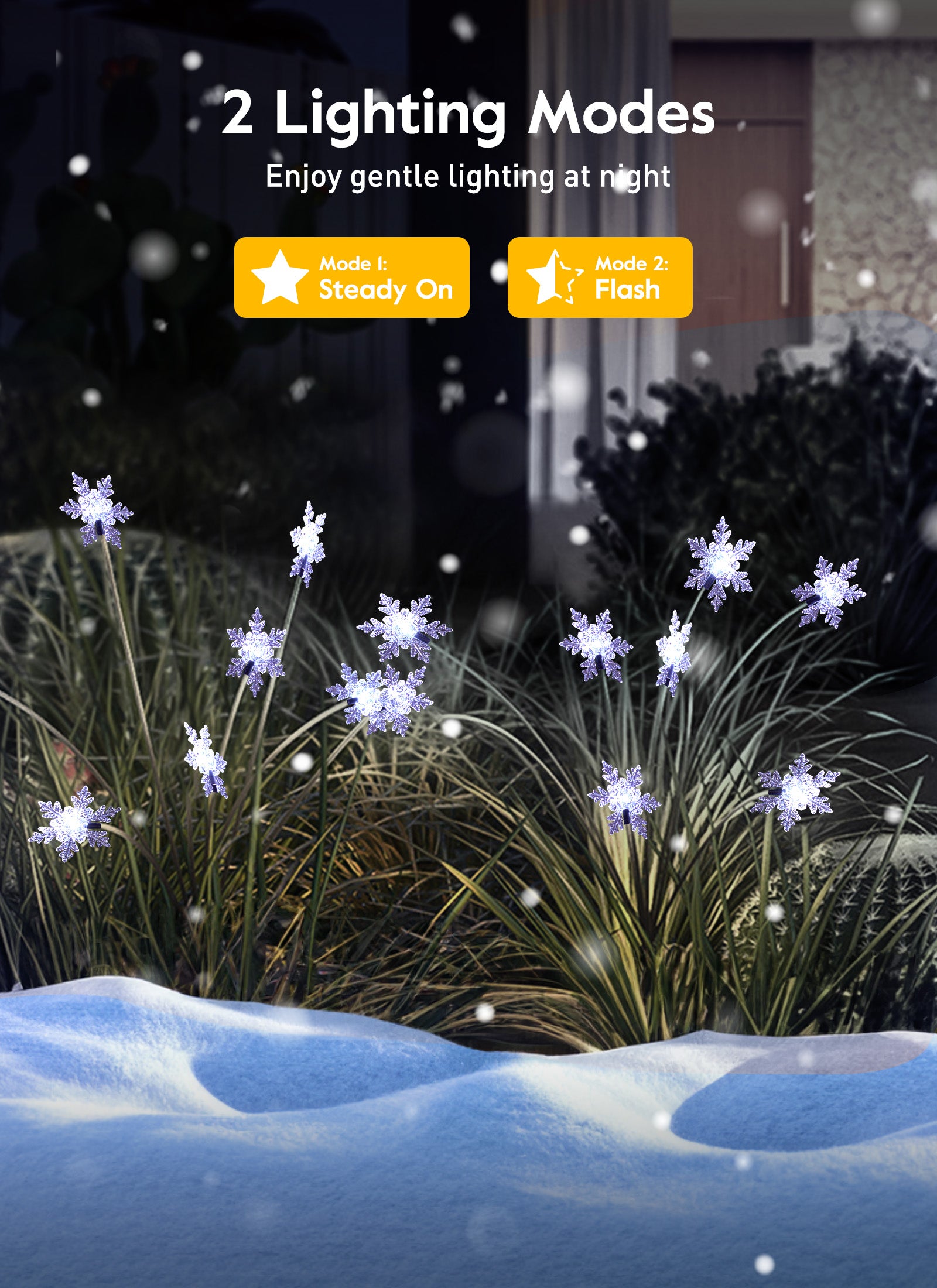 4-Pack Solar Snowflake Pathway Lights, Waterproof, Firefly, Cool White