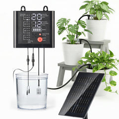 49ft Solar Powered Automatic Watering Drip Irrigation System with USB Charging for 15 Potted Plants, Black