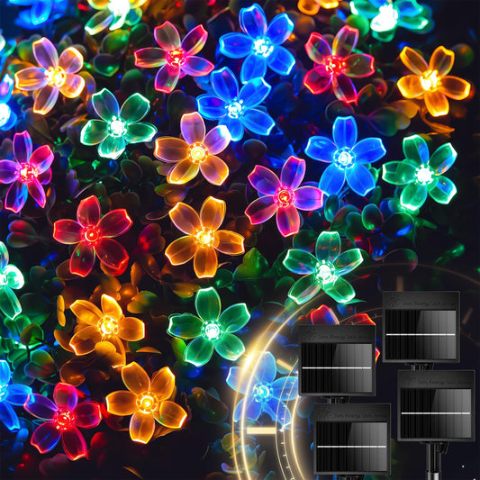 4 Pack 60 LED Flowers Solar String Lights for Garden Yard Fence Patio, Multicolor