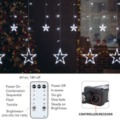 Plug In 9ft 138 LED 12 Star Drops Christmas Window Lights with Remote, 8 Modes, White