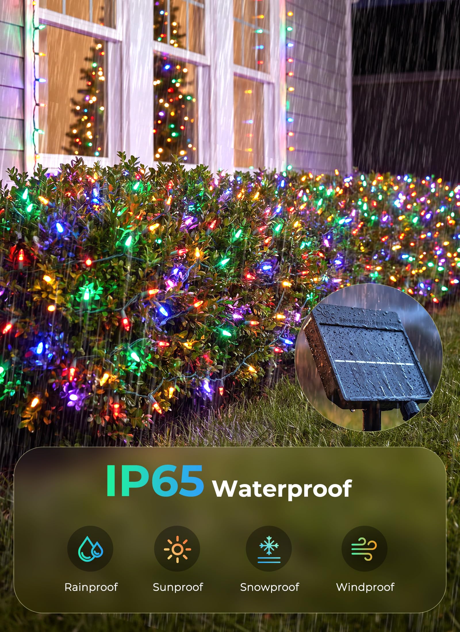 4Pack 156FT 400 LED Solar Christmas Lights Outdoor, Multicolor, 8 Lighting Modes