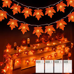 4Pack Total 40Ft 80 LED Battery Operated Fall Garland with Lights for Halloween Autumn Fall Decor