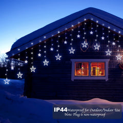 Plug In 9ft 138 LED 12 Star Drops Christmas Window Lights with Remote, 8 Modes, White