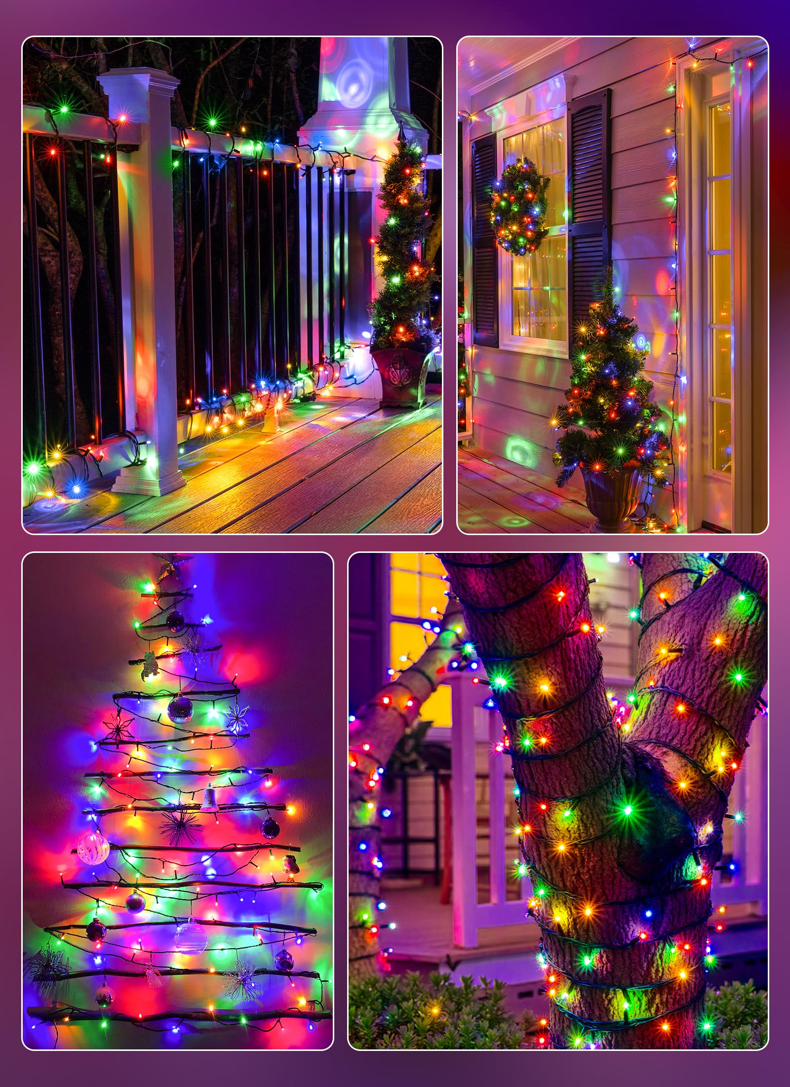4 Pack Total 288Ft 800 LED Solar Powered String Lights Outdoor for Christmas, Multicolor, 8 Modes