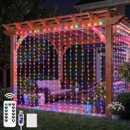 300 LED 9.8 FT USB Plug in Curtain Fairy Lights with Remote & USB Adapter, 8 Modes, Multicolor