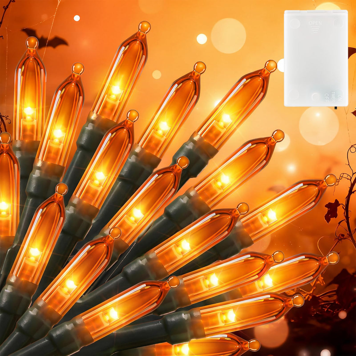 8ft 20LED Battery Operated Mini Bulbs String Light for Halloween Haunted House Party, Orange