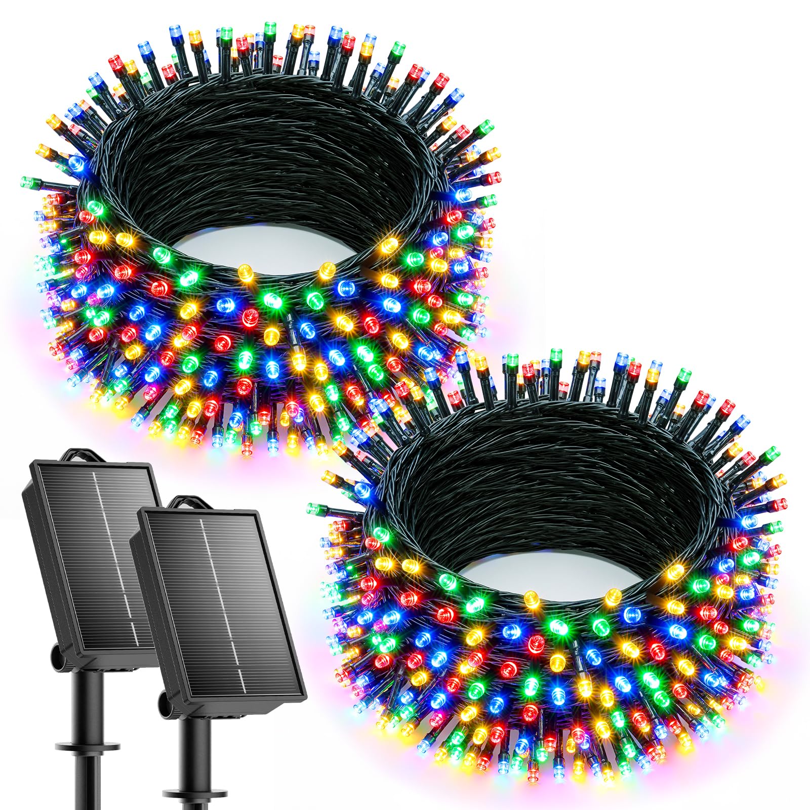 2 Pack Total 144ft 400 LED Solar Powered String Lights Outdoor for Christmas, Multicolor, 8 Modes