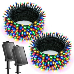 2 Pack Total 144ft 400 LED Solar Powered String Lights Outdoor for Christmas, Multicolor, 8 Modes