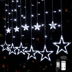 Plug In 9ft 138 LED 12 Star Drops Christmas Window Lights with Remote, 8 Modes, White