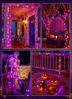 2 Pack Total 144ft 400 LED Solar Powered String Lights Outdoor, Orange & Purple, 8 Modes