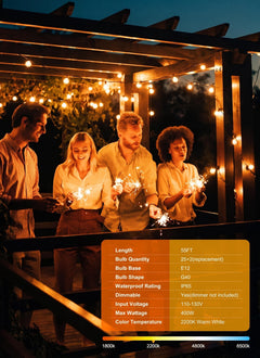 55(50+5) FT Plug In G40 25 LED Bulbs String Lights for Patio Garden Cafe Wedding Deck