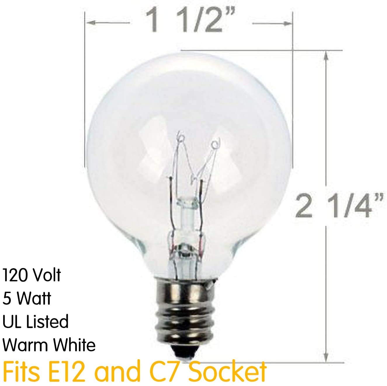G40 5W 120V Globe Incandescent Glass Bulbs