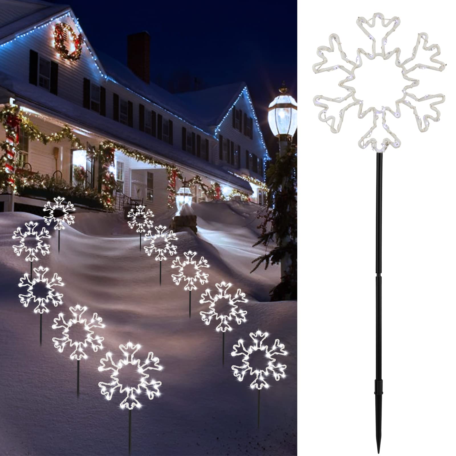 2 Pack / 27 Feet / 5 Snowflakes / Pure White