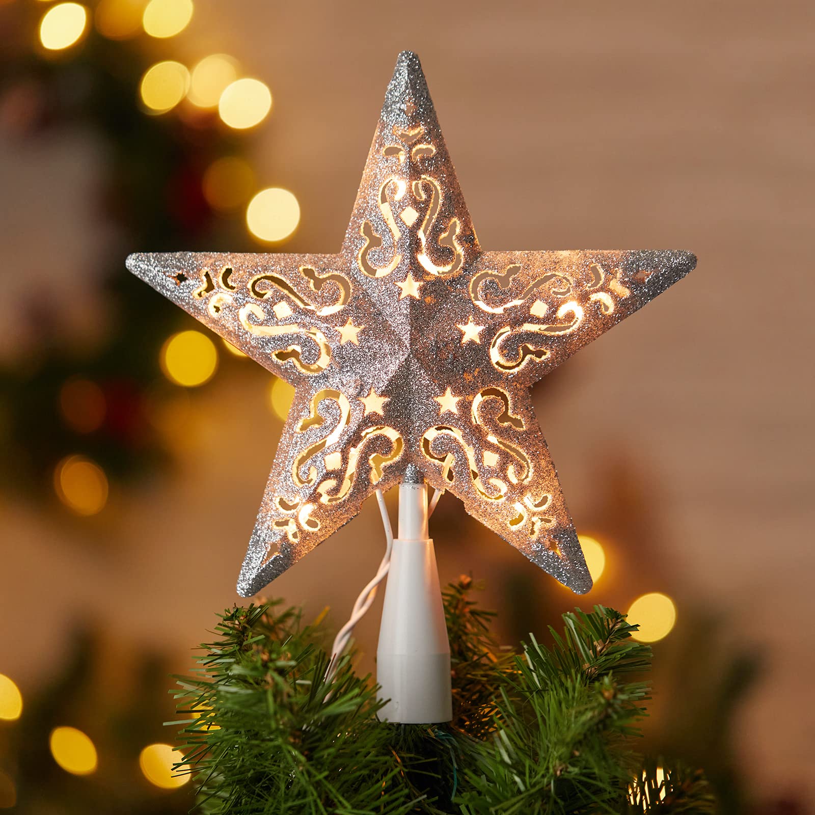 10.2 Inches / 10 Bulbs / Silver Hollow Star