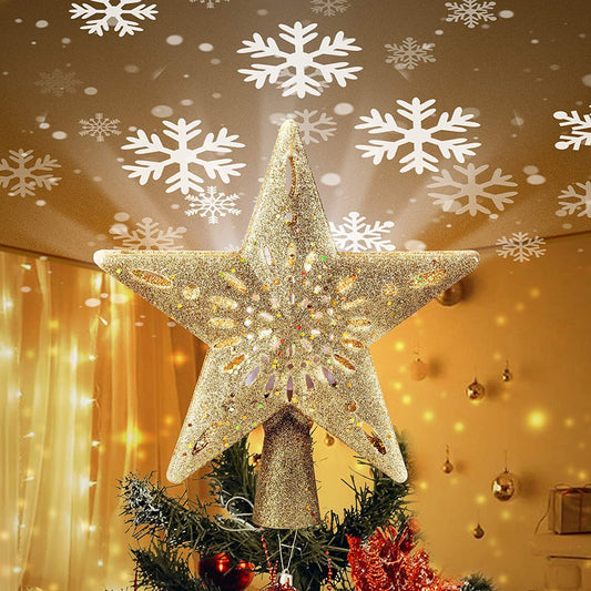 10 Inches / Golden Star Topper / Snowflake Projection