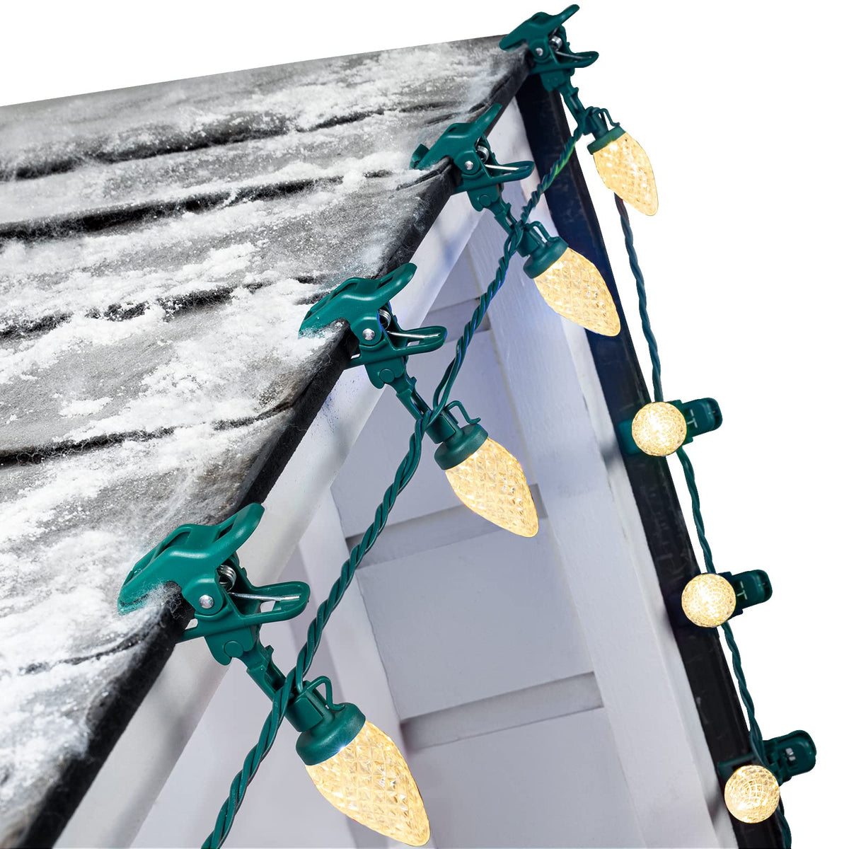 68Ft Plug in 100 LED C9 Christmas String Lights with Quick Clips for Roofline Patio Decor, Warm White